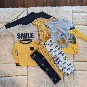 9 piece bundle sleep / lounge clothes, yellow & blue, construction theme!